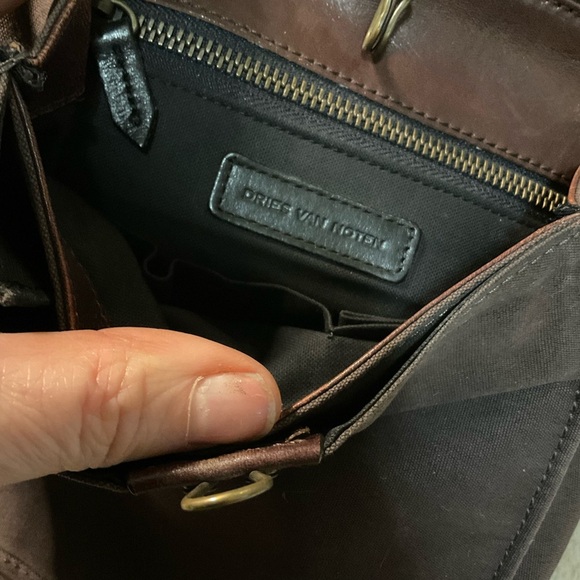 Dries Van Noten Crossbody Small Bag Leather Brown Canvas Brass Inside Hook - Picture 8 of 12